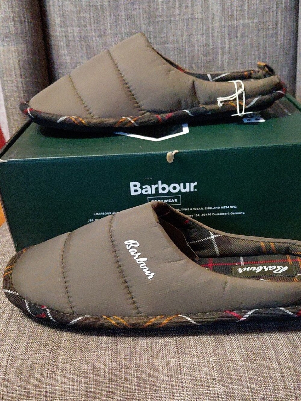 Barbour Scottie Olive Quilted Slip-On Slipper For Women UK 7